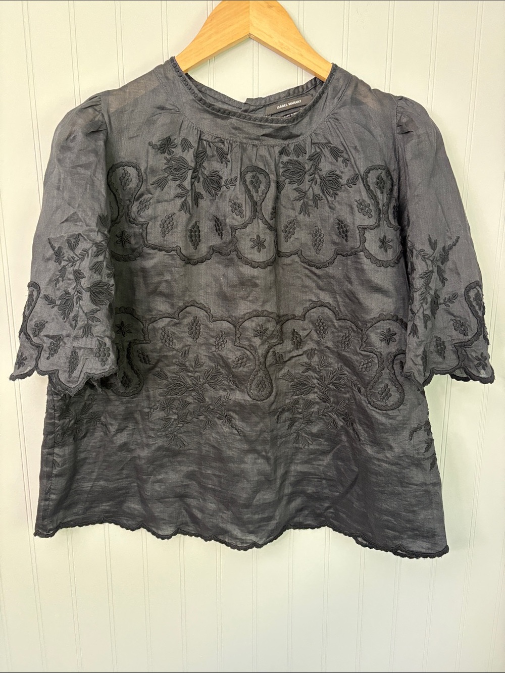 Isabel Marant Embroidered Short Sleeve Crewneck Blouse Women Size 40